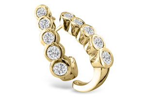 3/4 Carat Bezel Set Journey Diamond Hoop Earrings In 14k Yellow Gold (6 G), G/H Color By SuperJeweler