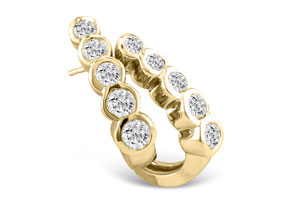 1 Carat Bezel Set Journey Diamond Hoop Earrings In 14k Yellow Gold (8 G), G/H By Hansa