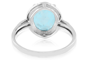 3 1/2 Carat Blue Topaz & 2 Diamond Ring In Sterling Silver,  By SuperJeweler