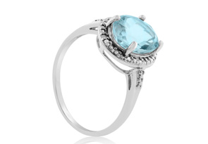 3 1/2 Carat Blue Topaz & 2 Diamond Ring In Sterling Silver,  By SuperJeweler