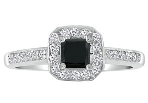 Hansa 1 Carat Black Diamond Princess Cut Engagement Ring In 14k White Gold (H-I, SI2-I1)