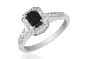 2 Carat Black Emerald Cut Diamond Halo Engagement Ring In 14k White Gold (H-I, SI2-I1) By SuperJeweler