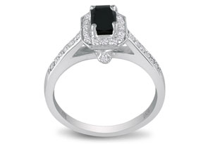 2 Carat Black Emerald Cut Diamond Halo Engagement Ring In 14k White Gold (H-I, SI2-I1) By SuperJeweler