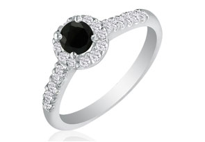 1 3/4 Carat Black Round Diamond Halo Engagement Ring In 14k White Gold (H-I, SI2-I1) By Hansa