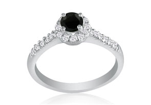 1 3/4 Carat Black Round Diamond Halo Engagement Ring In 14k White Gold (, SI2-I1) By SuperJeweler