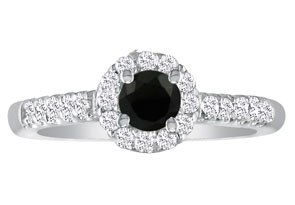 2 1/4 Carat Black Round Diamond Halo Engagement Ring In 14k White Gold (H-I, SI2-I1) By SuperJeweler