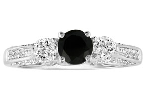1 Carat Black Diamond Round Engagement Ring In 14k White Gold (, SI2-I1) By SuperJeweler