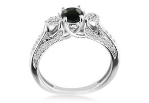 Hansa 1 Carat Black Diamond Round Engagement Ring In 14k White Gold (H-I, SI2-I1)
