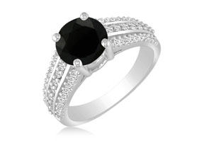 Hansa 2 Carat Black Diamond Round Engagement Ring In 14k White Gold, I-J, I2-I3