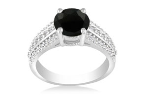 Hansa 2 Carat Black Diamond Round Engagement Ring In 14k White Gold, I-J, I2-I3