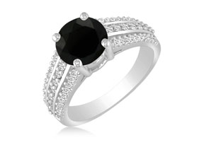 Hansa 2.5 Carat Black Diamond Round Engagement Ring In 14k White Gold, I-J, I2-I3