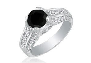 1 Carat Black Diamond Round Engagement Ring In 14k White Gold, ,  By SuperJeweler