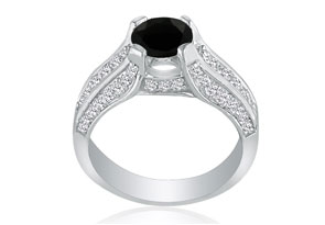 Hansa 1 1/3 Carat Black Diamond Round Engagement Ring In 14k White Gold, I-J,I2-I3 By SuperJeweler