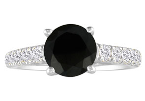 Hansa 3/4 Carat Black Diamond Round Engagement Ring In 14k White Gold, I-J, I2-I3