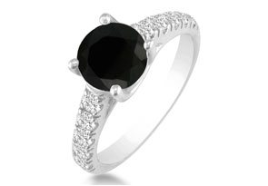 Hansa 3/4 Carat Black Diamond Round Engagement Ring In 14k White Gold, I-J, I2-I3