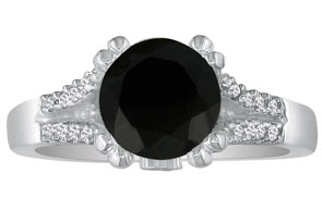 Hansa 2/3 Carat Black Diamond Round Engagement Ring In 14k White Gold (H-I, SI2-I1)
