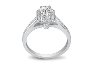 1 1/3 Carat Emerald Cut Diamond Halo Engagement Ring In 14k White Gold (H-I, SI2-I1) By Hansa