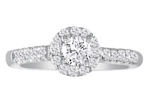 1 3/4 Carat Round Diamond Halo Engagement Ring In 14k White Gold (H-I, SI2-I1) By Hansa