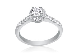 1 3/4 Carat Round Diamond Halo Engagement Ring In 14k White Gold (H-I, SI2-I1) By Hansa