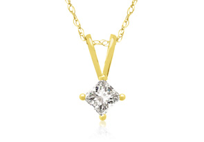 1/5 Carat 14k Yellow Gold Princess Cut Diamond Pendant Necklace, H/I, 18 Inch Chain By Hansa