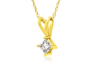 1/5 Carat 14k Yellow Gold Princess Cut Diamond Pendant Necklace, H/I, 18 Inch Chain By Hansa