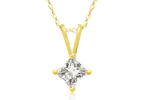 1/3 Carat 14k Yellow Gold Princess Cut Diamond Pendant Necklace, H/I, 18 Inch Chain By Hansa