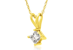 1/3 Carat 14k Yellow Gold Princess Cut Diamond Pendant Necklace, H/I, 18 Inch Chain By Hansa
