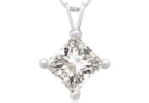 2 Carat 14k White Gold Princess Cut Diamond Pendant Necklace, G/H, 18 Inch Chain By Hansa