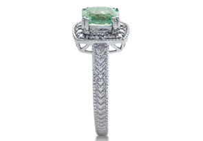 1 Carat Green Amethyst & Engraved Diamond Ring, Sterling Silver, Featured On CBS Good Morning, I/J, Size 4 By SuperJeweler