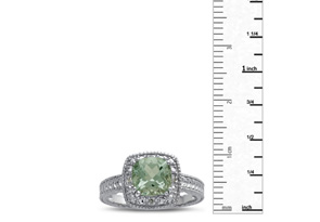 1 Carat Green Amethyst & Engraved Diamond Ring, Sterling Silver, Featured On CBS Good Morning, I/J, Size 4 By SuperJeweler