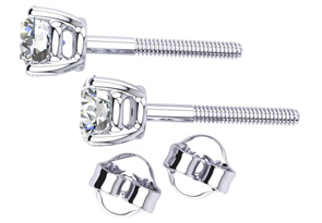 3/4 Carat Round Diamond Stud Earrings In Platinum (G-H, SI1-SI2) By Hansa