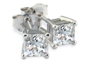 Platinum 1/4 Carat Princess Cut Diamond Stud Earrings, I/J By Hansa