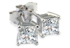 1/3 Carat Princess Cut Diamond Stud Earrings In Platinum, I/J, SI2/SI3 By Hansa