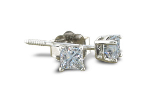 1/2 Carat Princess Cut Diamond Stud Earrings In Platinum, I/J, SI2/SI3 By Hansa