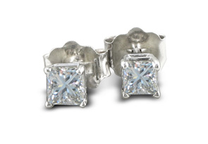 1/2 Carat Princess Cut Diamond Stud Earrings In Platinum, I/J, SI2/SI3 By Hansa