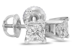 1.5 Carat Fine Quality Princess Cut Diamond Stud Earrings In Platinum, I/J By Hansa