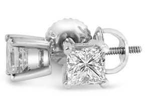 1.5 Carat Fine Quality Princess Cut Diamond Stud Earrings In Platinum, I/J By Hansa