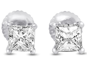 2 Carat Fine Quality Princess Cut Diamond Stud Earrings In Platinum, I/J By Hansa