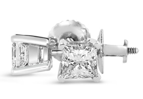 2 Carat Fine Quality Princess Cut Diamond Stud Earrings In Platinum, I/J By Hansa