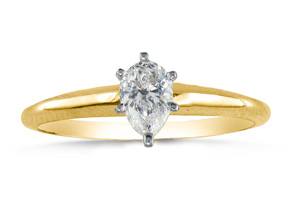 1/3 Carat Pear Shape Diamond Solitaire Ring In 14K Yellow Gold (2.1 G) (H-I, SI2-I1) By SuperJeweler