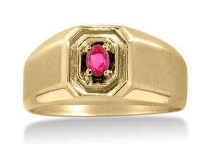 1/4 Carat Oval Created Ruby Men's Ring Crafted In Solid 14K Yellow Gold By SuperJeweler