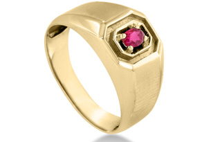 1/4 Carat Oval Created Ruby Men's Ring Crafted In Solid 14K Yellow Gold By SuperJeweler