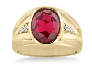 Mens Ruby Ring | 4 1/2ct Oval Created Ruby and Diamond Men's Ring ...