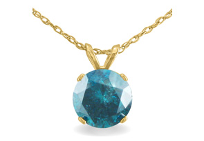 1.5 Carat Blue Diamond Solitaire Pendant Necklace, 14k Yellow Gold (1.4 G), 18 Inch Chain By Hansa