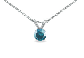 1/5 Carat Blue Diamond Pendant Necklace In Sterling Silver, 18 Inch Chain By Hansa