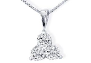 1/8 Carat Three Diamond Triangle Style Diamond Pendant Necklace In 14k White Gold (0.8 G), I/J, 18 Inch Chain By SuperJeweler