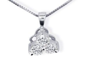 1/8 Carat Three Diamond Triangle Style Diamond Pendant Necklace In 14k White Gold (0.8 G), I/J, 18 Inch Chain By SuperJeweler