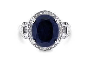 7 Carat Oval Shape Marble Sapphire & 2 Diamond Ring Crafted In Solid Sterling Silver, J-K By SuperJeweler