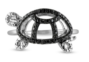 Black Diamond Turtle Ring Crafted In Solid Sterling Silver By SuperJeweler
