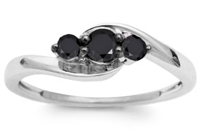 3/8 Carat Triple Black 3 Diamond Ring Crafted In Solid Sterling Silver By Hansa
